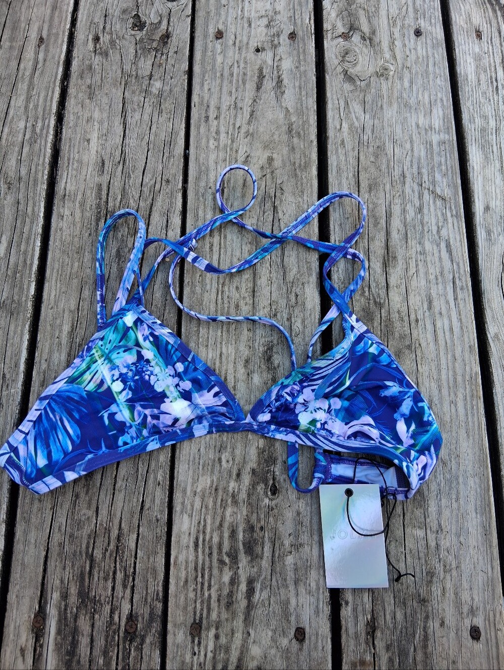 JOLYN Triangle Tie Bikini Swim Top XL NWT Blue Tropical Floral